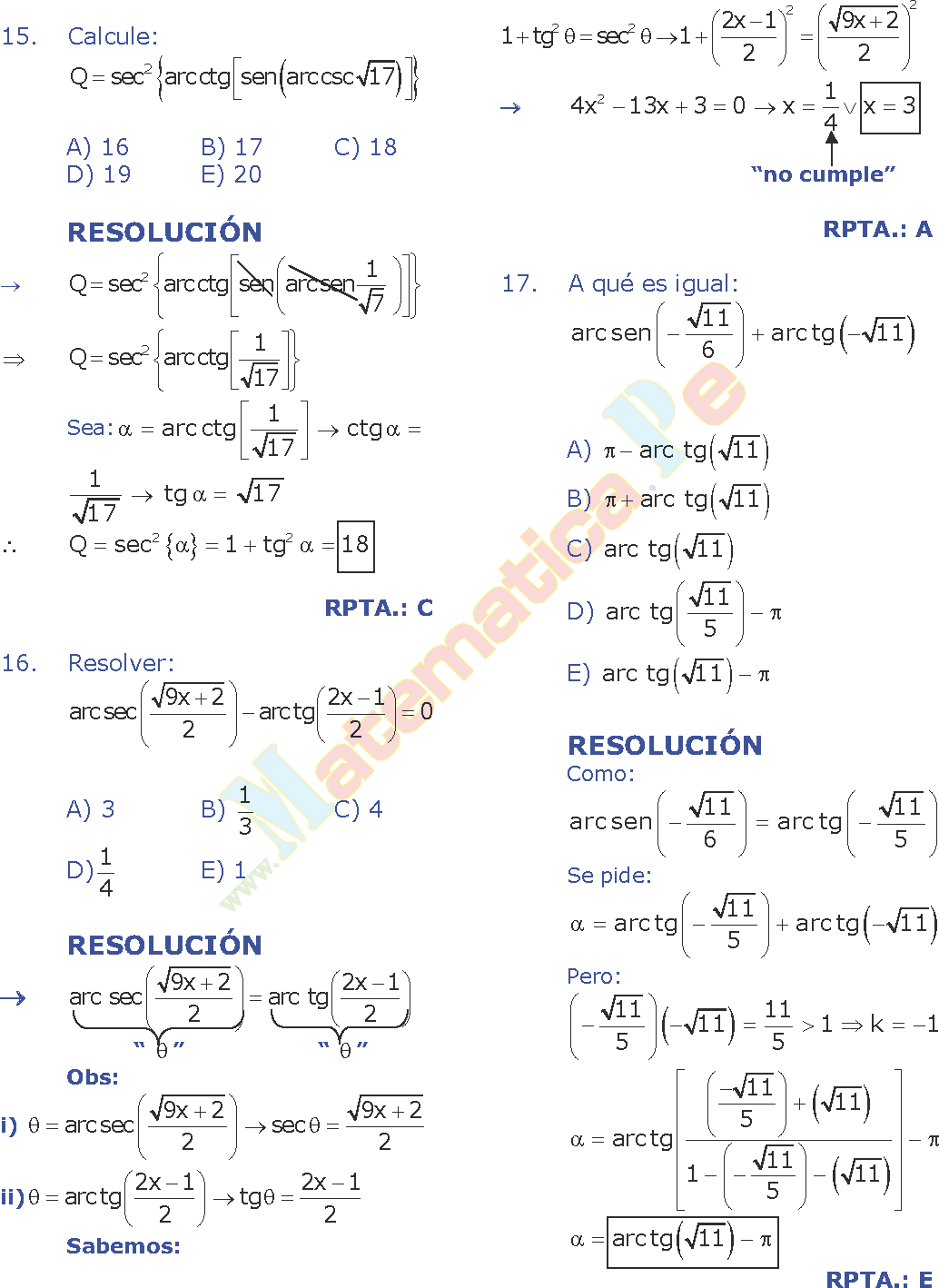 derivadas de funciones trigonometricas inversas ejercicios resueltos